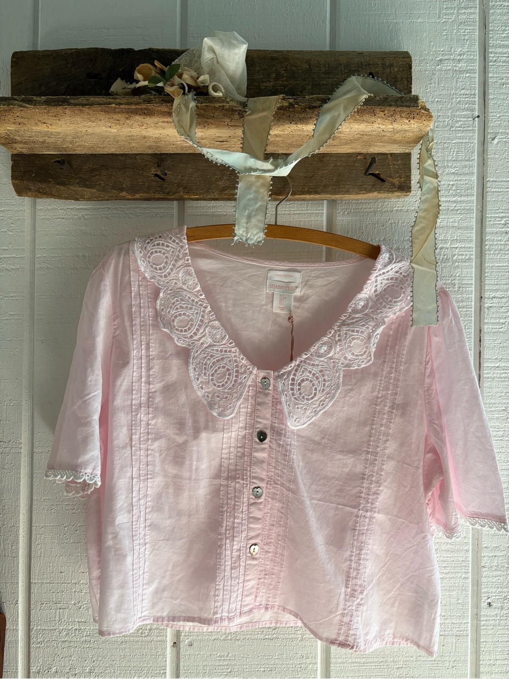Shabby Chic Pale Pink blouse 100%Cotton Large New with Tag